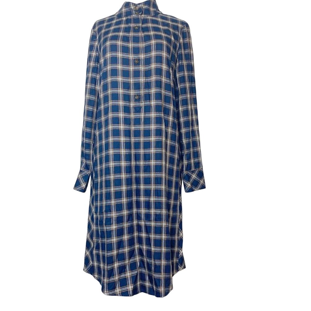EE By etcetera metallic plaid‎ shirt dress popover sz 6 blue gold